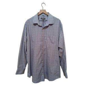KENNETH Cole Reaction Blue Plaid Regular Fit Casual Button Down Shirt Sz 2XL